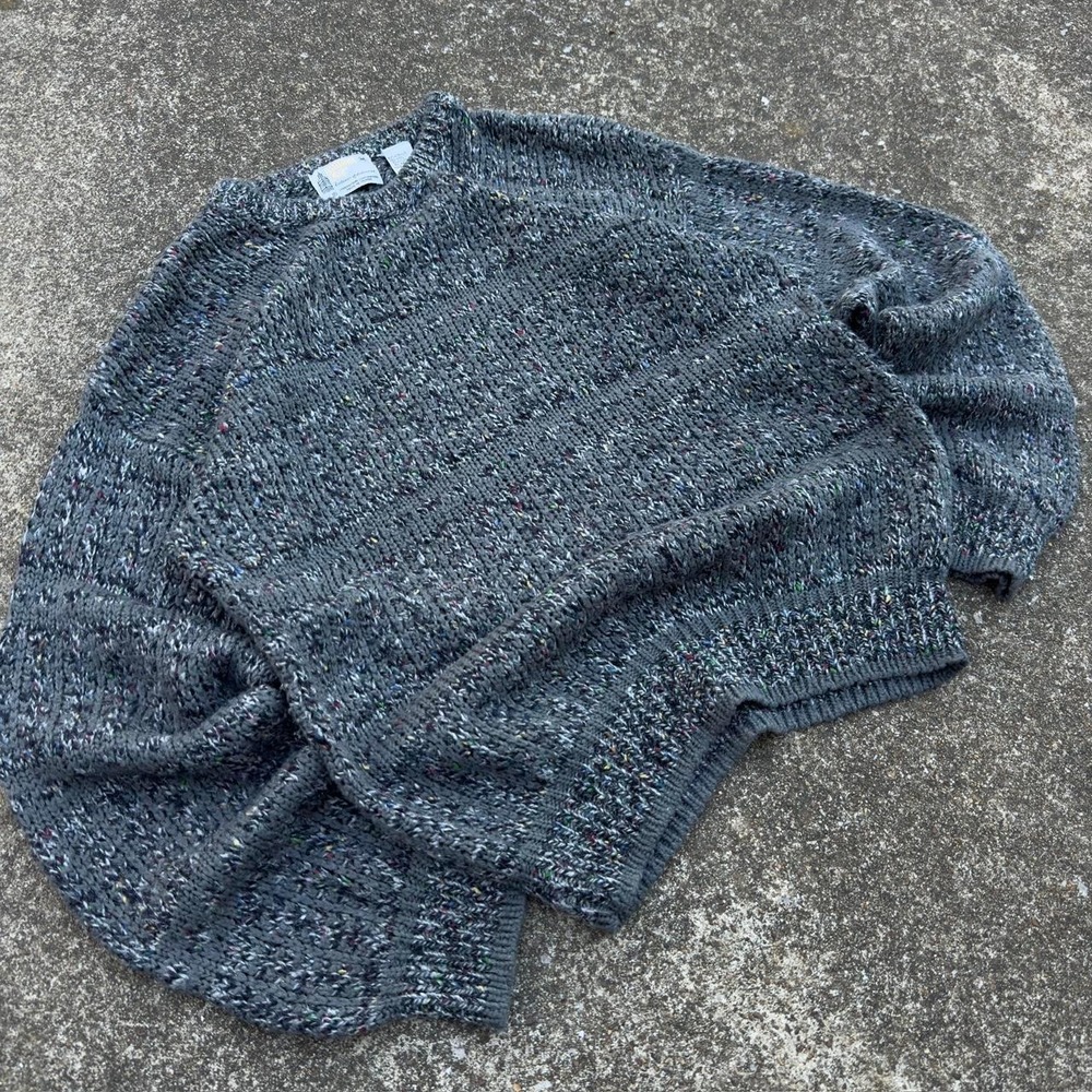 Vintage 80s London Fog Speckled Knit Crewneck Sweater Gray Mens Medium B4